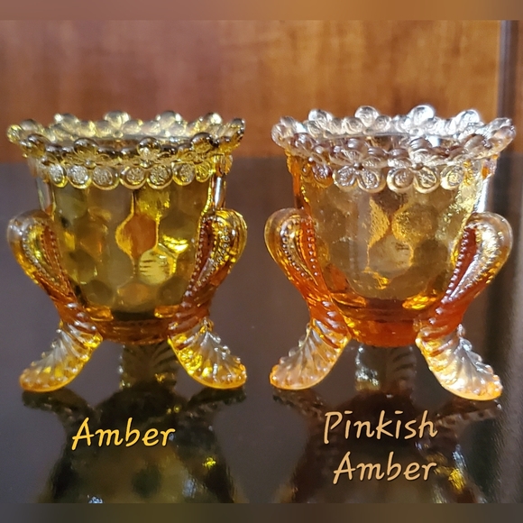 Vntg "Forget Me Not" Amber Pinkish Glass Toothpick Holder by Degenhart - Picture 9 of 10